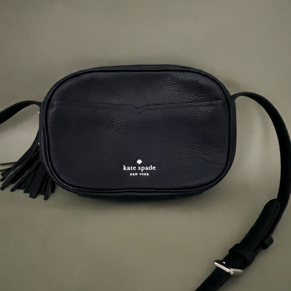kate spade black leather tassel crossbody bag
